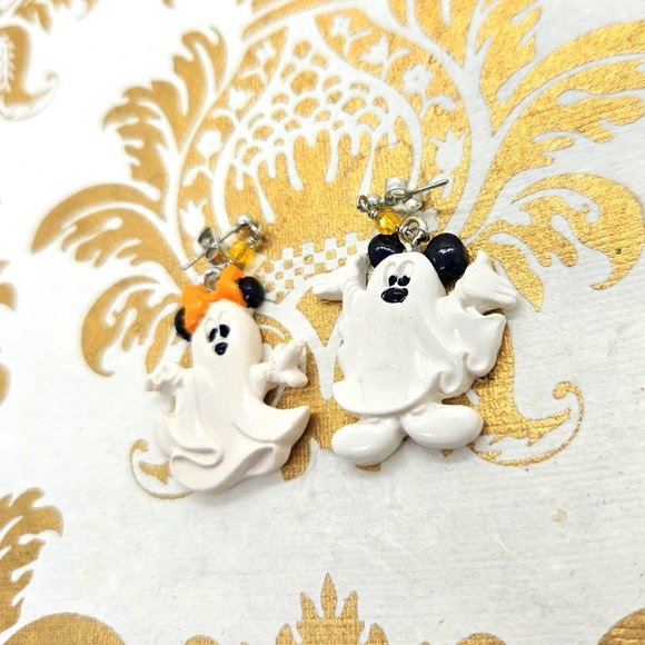 Mickey and Minnie Mouse ghost Halloween dangle polymer clay earrings NWT - Picture 3 of 6